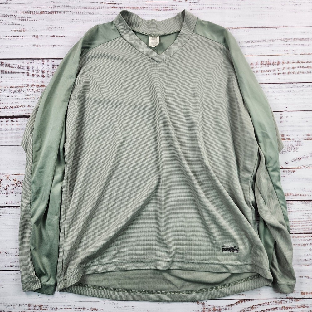 Vintage Patagonia V-Neck Base Layer Womens L Green Mesh USA 21055